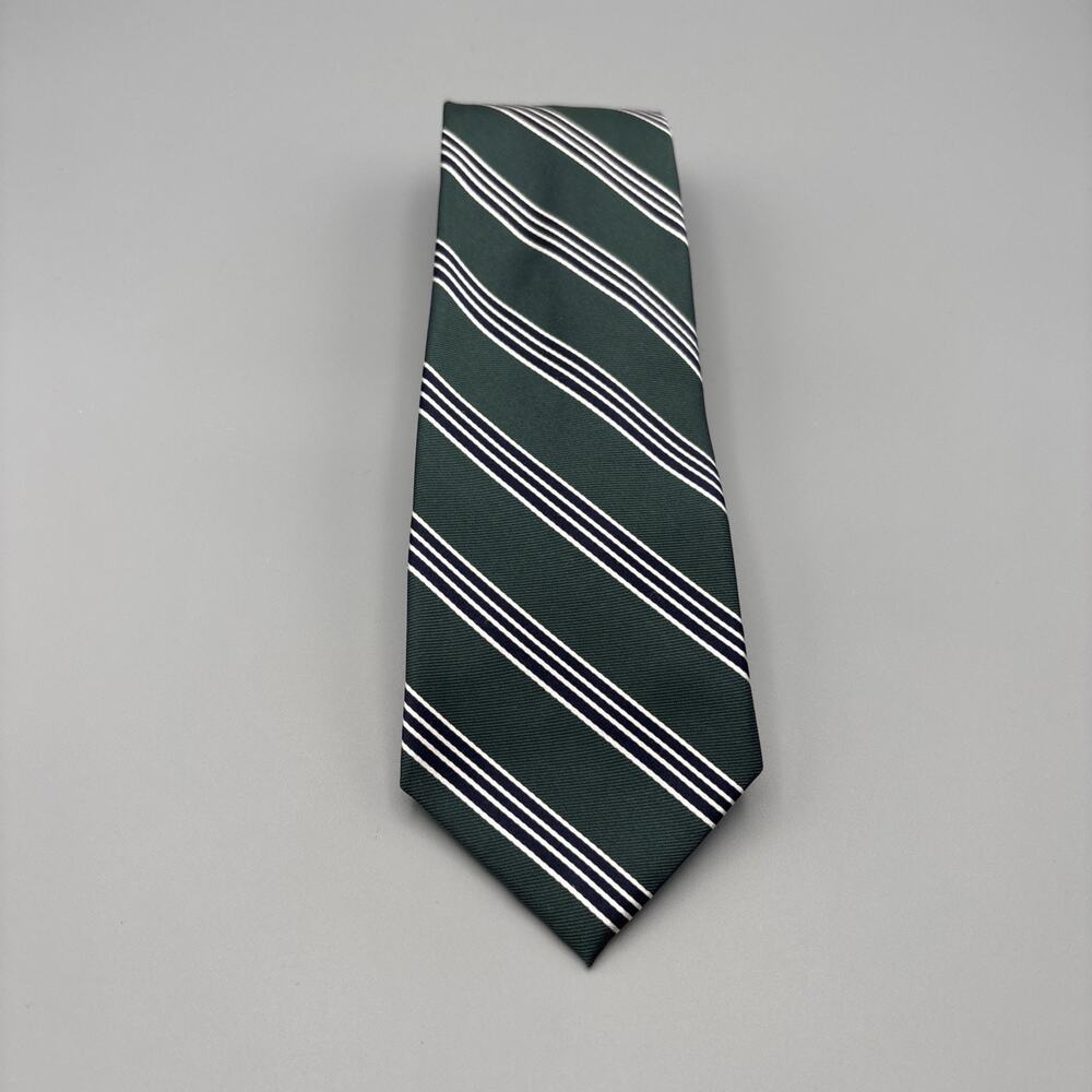 Brooks Brothers Green Silk Blend Tie Striped Mens Necktie